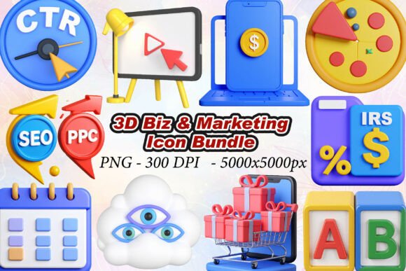 3D Biz Marketing Icons: High-Res Visual Assets