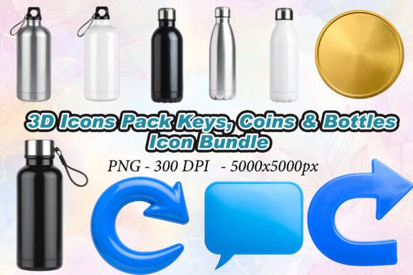 3D Icons Pack Keys, Coins Bottles: Elevating Digital Design with High-Resolution Assets