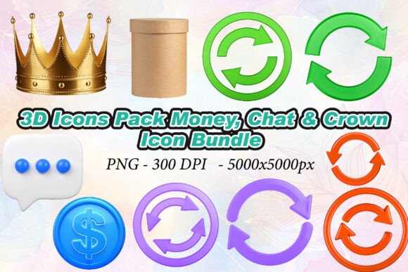 3D Icons Pack: Money, Chat & Crown