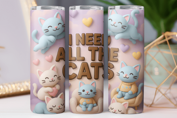 Cute 3D Kitty Tumbler Wrap Design