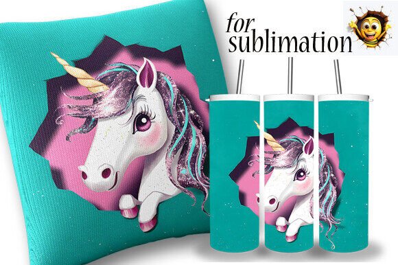 Cute Unicorn Sublimation Design 3D Effect
