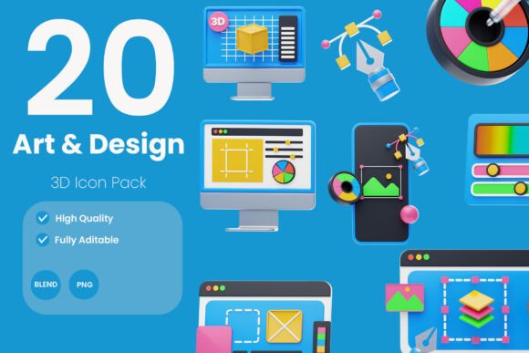 Elevate Your Projects with Art and Design 3D Icon Pack