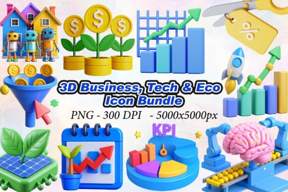 Elevating Digital Narratives with 3D Business, Tech Eco Icons