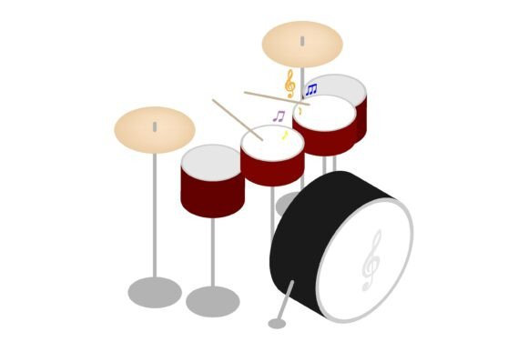 Isometric Drum Set with Drumsticks