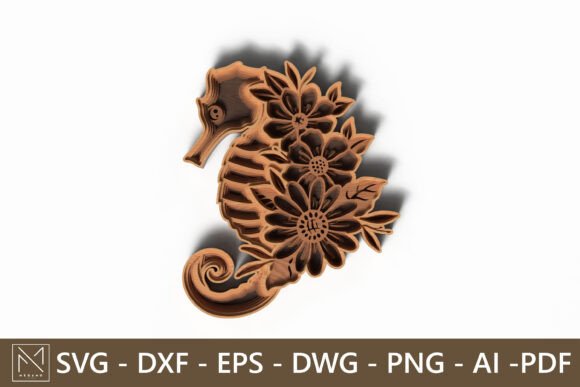 Seahorse Floral Design - 3D Laser Cut: Merging Nature and Precision in Modern Decor